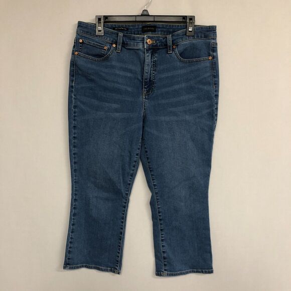 Talbots Women Crop Flare Jeans Size 14P 14 Petite Blue Denim B171 -2 - Picture 1 of 16